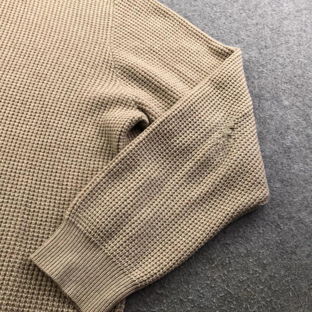 L.L. Bean Sweater Mens XL Beige 1/4 Zip Mock Neck Cashmere Waffle Knit Pullover